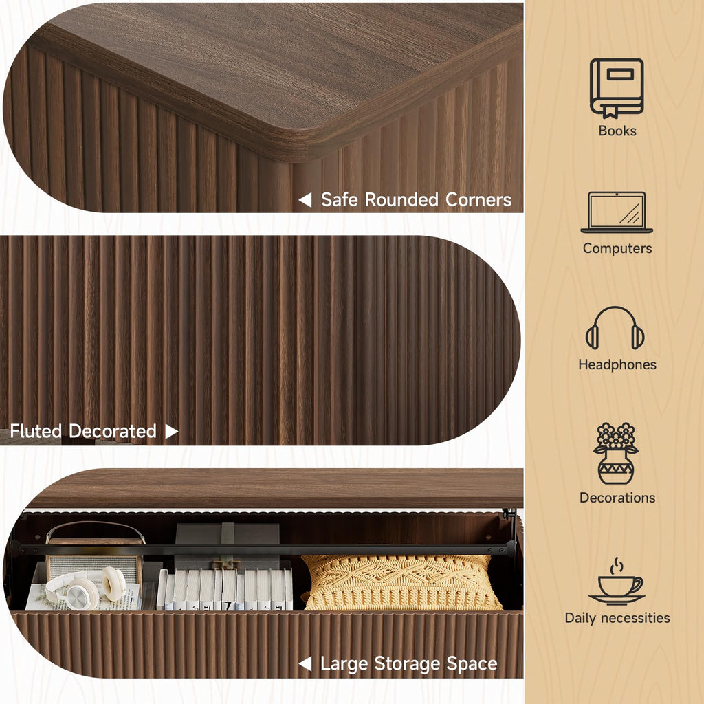 Fluted Lift Top Coffee Table, Mid-Century Modern Coffee Table