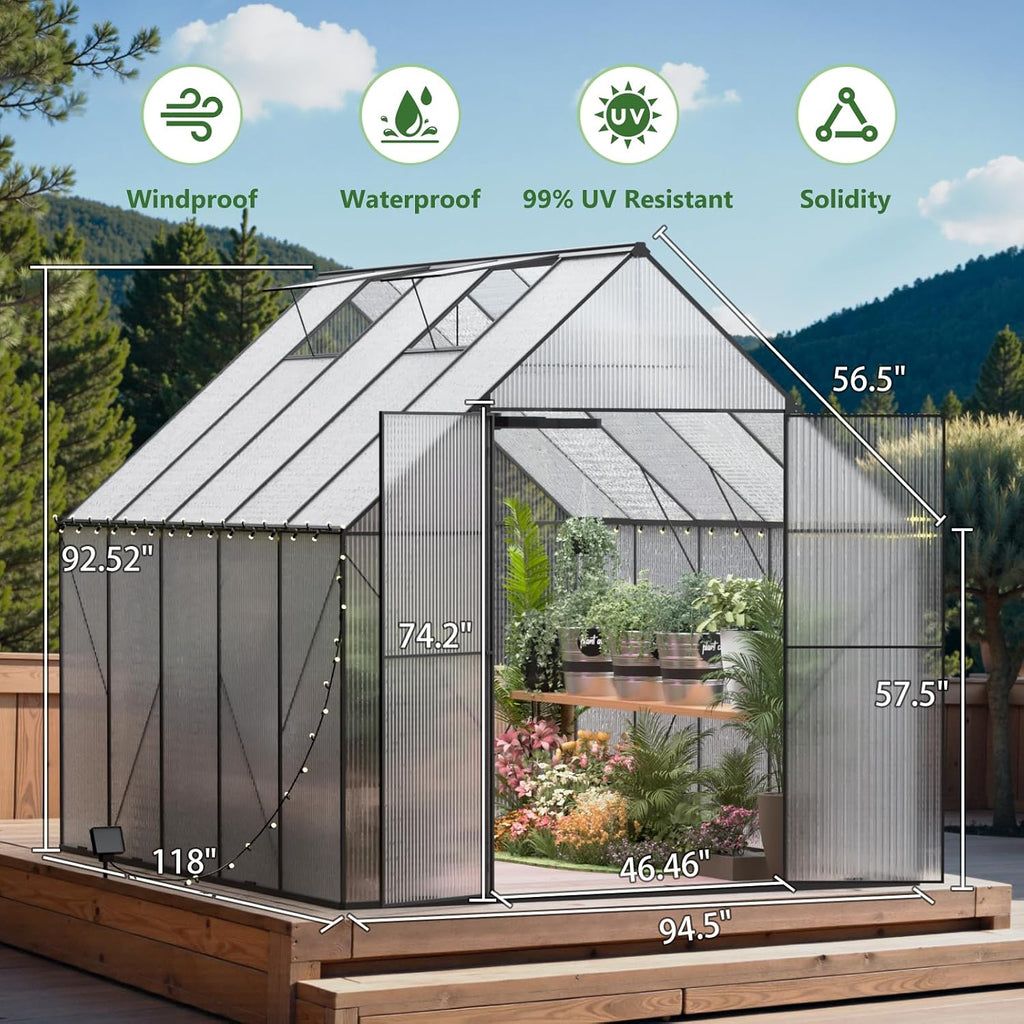 8x10 FT Greenhouse for Outdoors, Heavy-Duty Polycarbonate Greenhouse | Backyard Greenhouse Kit with Adjustable Roof
