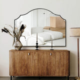 Black Scalloped Wall Mirror: 40"x29" Large Modern Wooden Arched Dresser Mirror - Minimalist Fireplace Mirrors