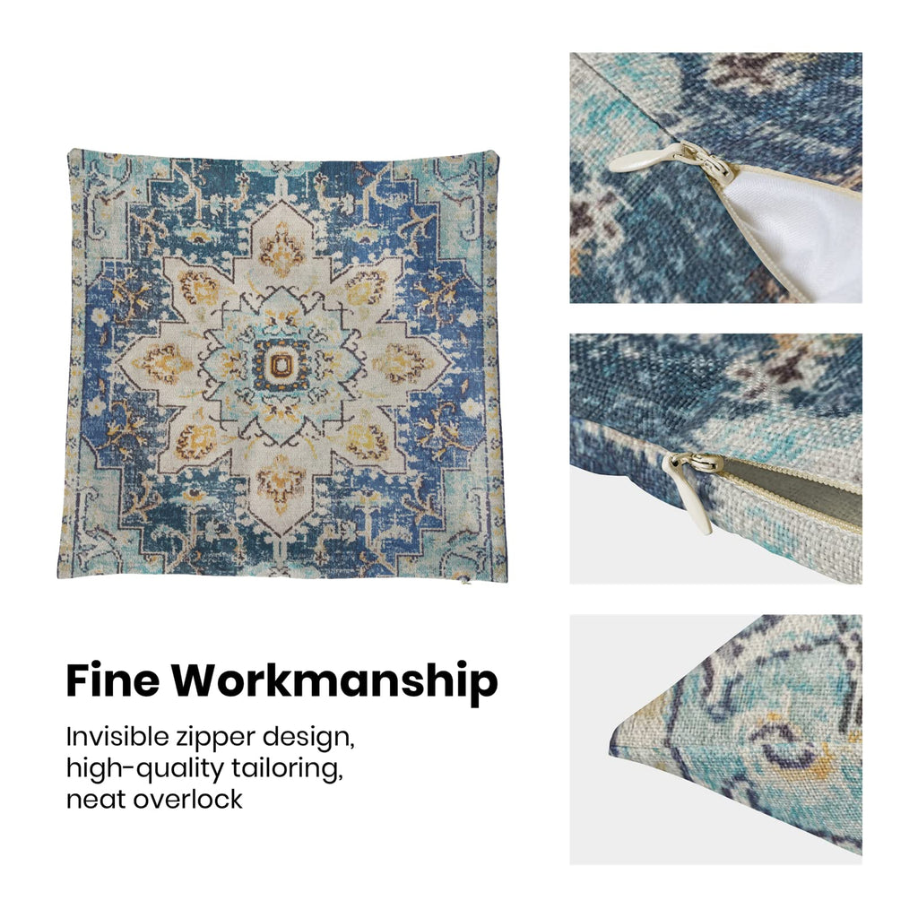 Blue Yellow Carpet Pattern Boho Pillow Covers 18x18 Set of 2
