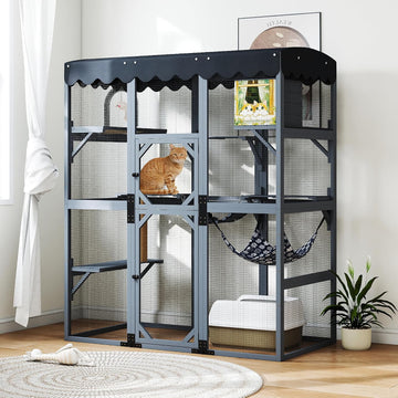 Weatherproof Wooden Outdoor Multi-Tier Cat Enclosure