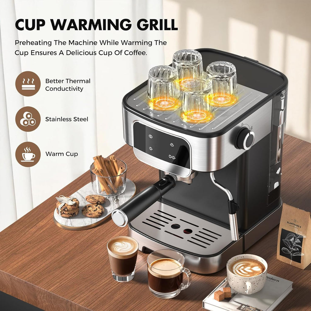 Compact 20 Bar Espresso Machine with Milk Frother & Touch Screen | 1200W Coffee Maker with 61OZ Removable Water Tank