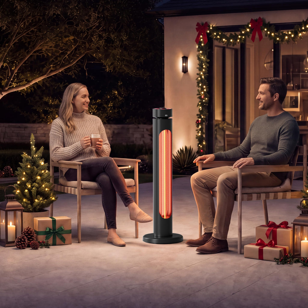 Electric Patio Heater for Outdoor Use, Infrared Heater with 8 Heat Levels, 60° Oscillation, Remote Control