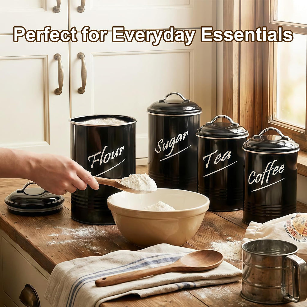 Kitchen Canisters Sets for Countertop, Black - Set of 4