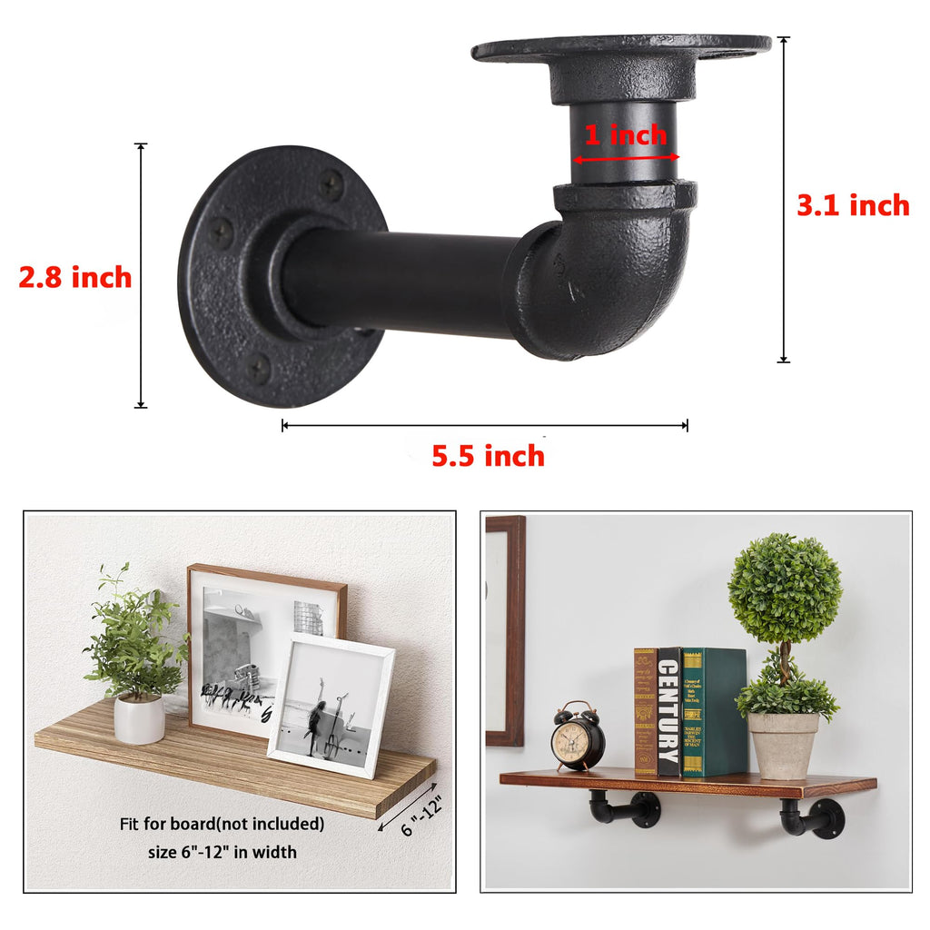 Industrial L Pipe Shelf Brackets for 6-12 in Depth Wood,5.5In 6 Pack
