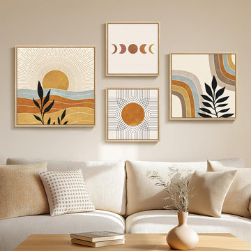 Framed Boho Abstract Mid Century Modern Wall Art, 4 Piece