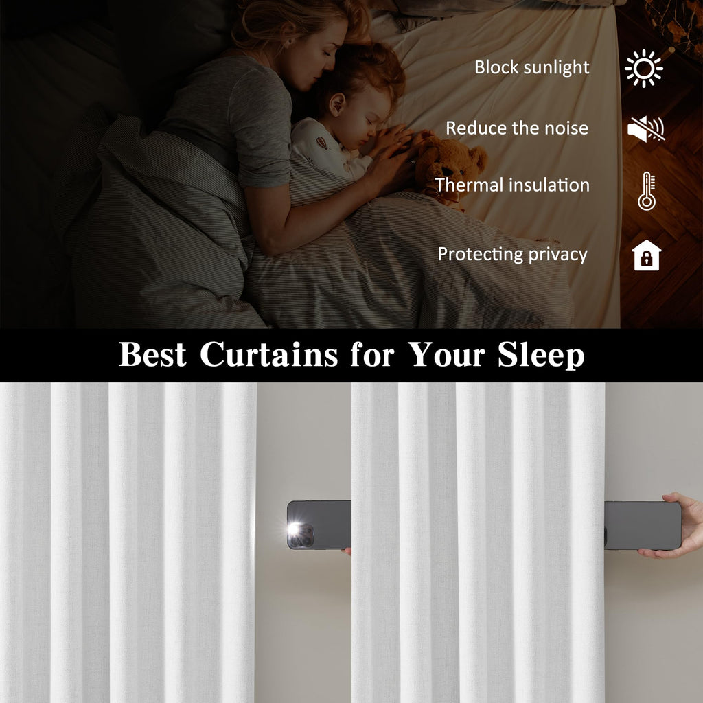 Snow White Window Long Blackout Curtains 108 Inch Long 2 Panels