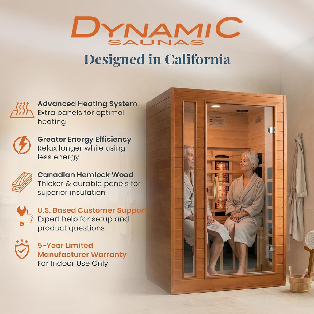 DYNAMIC SAUNAS Cordoba 2-Person Full Spectrum Infrared Sauna with Red Light Therapy & Bluetooth Speakers | Personal