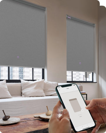 Smart Roller Shades 100% Blackout Window Blinds with APP Control Customized Automatic Shades (, Grey)