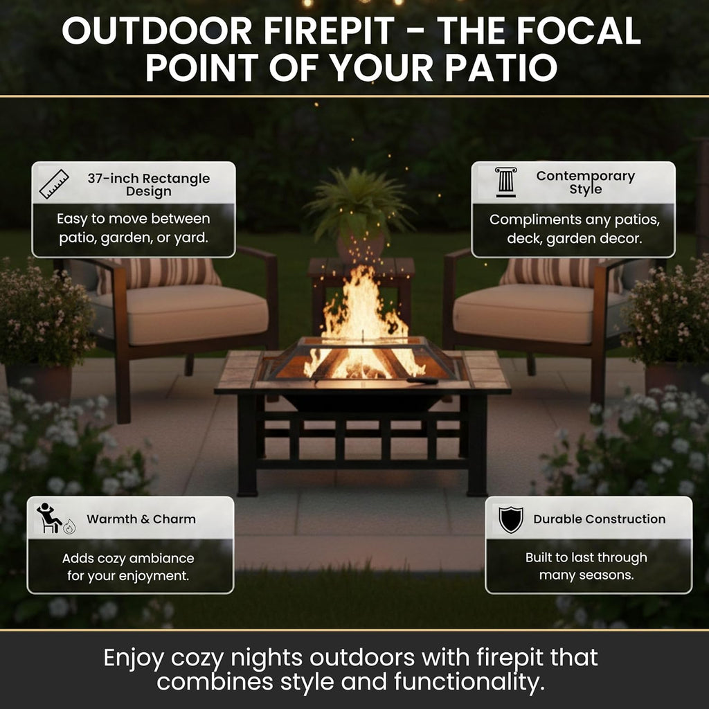 Fire Pit Set, Wood Burning Pit -Includes Screen, Cover and Log Poker