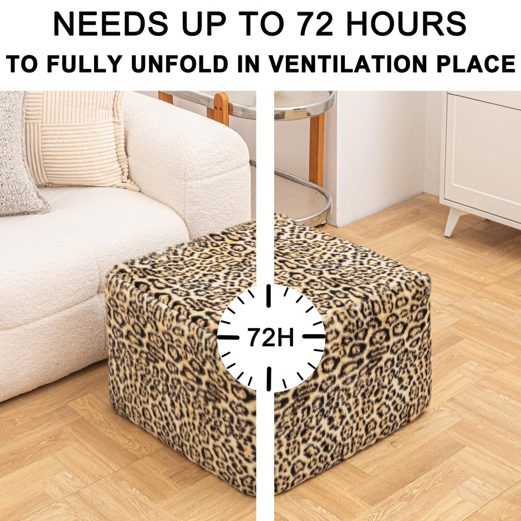 Square Ottoman Footrest Pouf Foot Stool 20x20x14In, Leopard Print