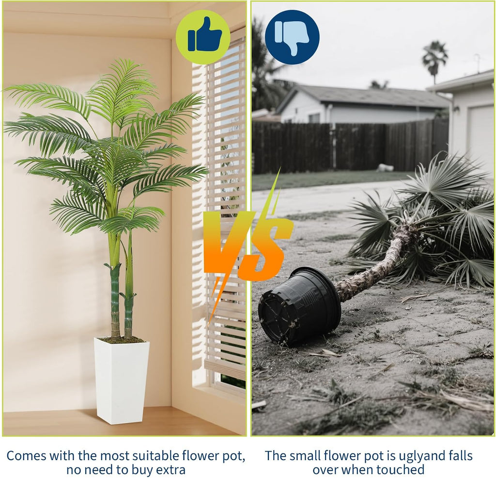 6FT Faux Palm Tree - Realistic Tropical Artificial Tree with Sturdy Ceramic Planter, Perfect Living Room, Office &