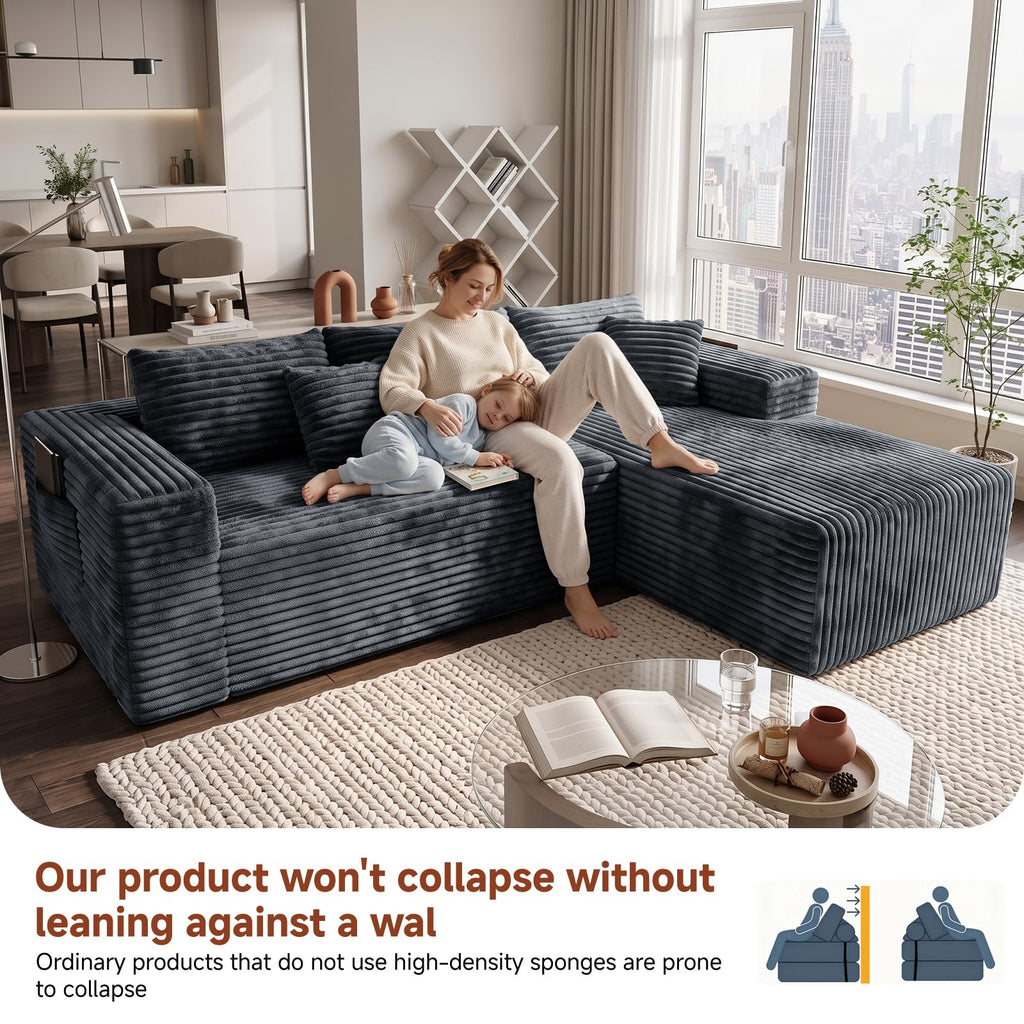 Couch ≈105inch, L-Shaped Sofa, Boneless Couch, with Chaise(Grey)