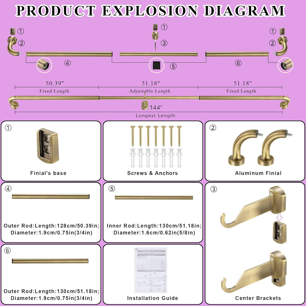 Antique Bronze Disc Curtain Rods, 84-144 Inches Window Curtain Rod,Adjustable Room Darkening Drapery Rod with