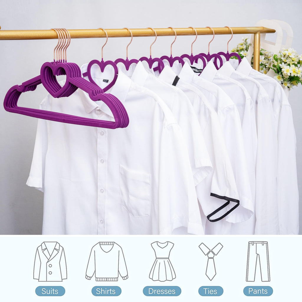 Velvet Hangers 20 Pack, 16" Non Slip Heart Hanger, 360° Swivel Rose Gold Hooks, Durable & Cute Hangers for Adult