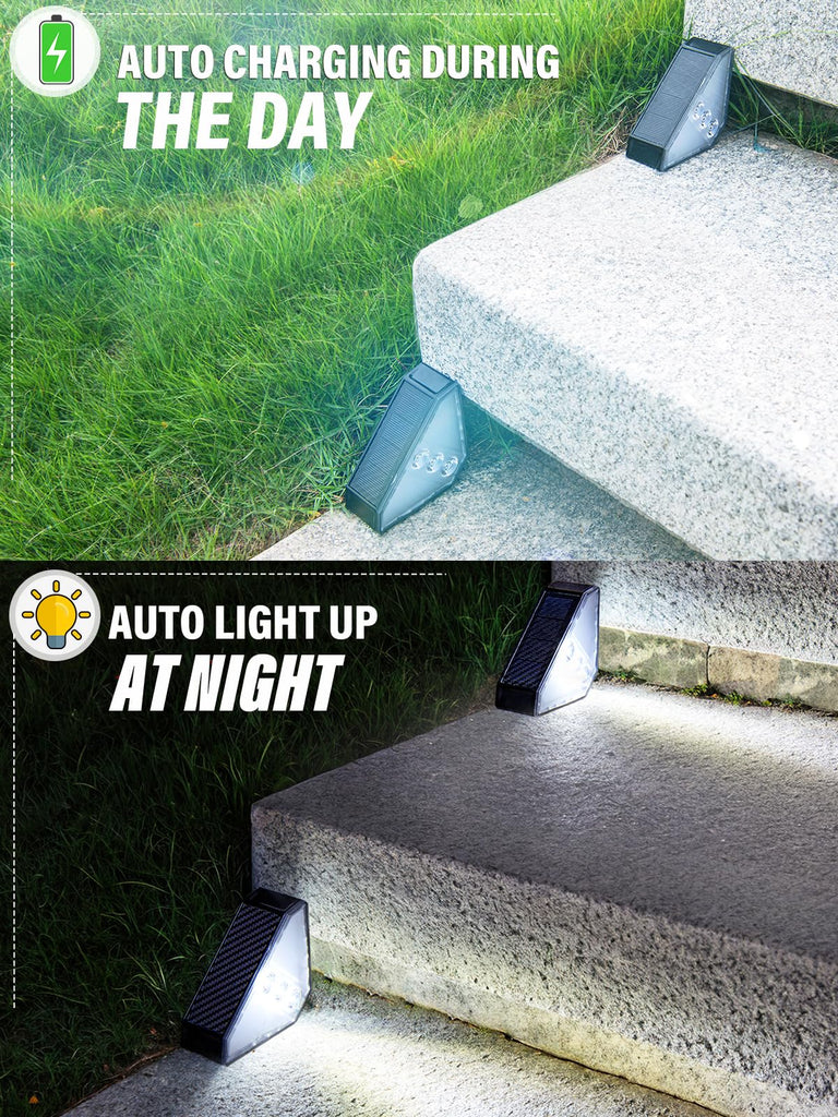 Solar Step Lights for Outside Waterproof, 8 Pack Outdoor Deck Steps Lights, Triangle Solar Stair Light for Outside