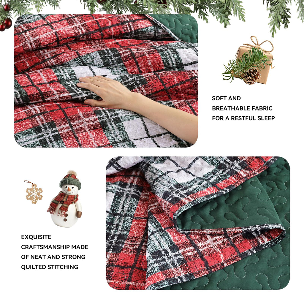 Christmas Quilt Set King Size, Red Plaid Christmas Bedding