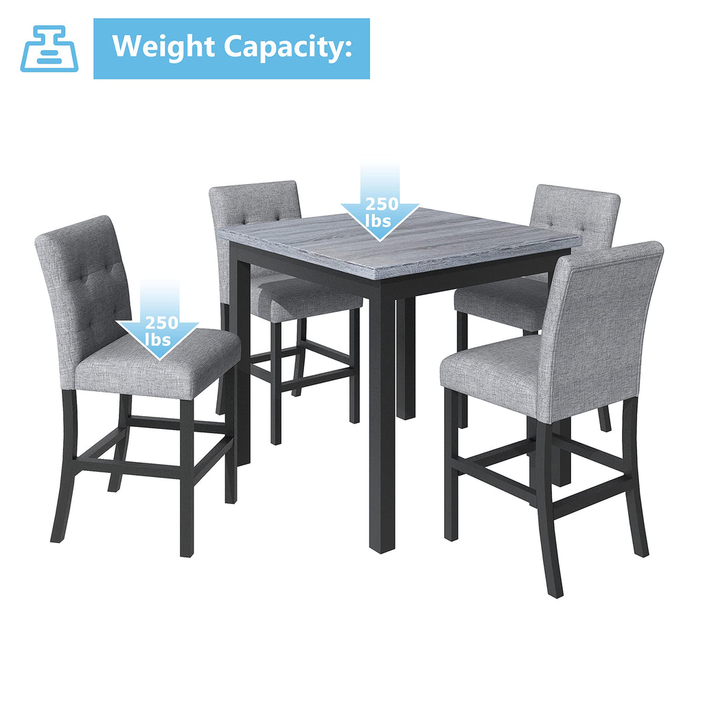 5 Piece Counter Height Dining Table Set for 4 High Top Square Kitchen Table and Chairs Dinning Room Small Breakfast