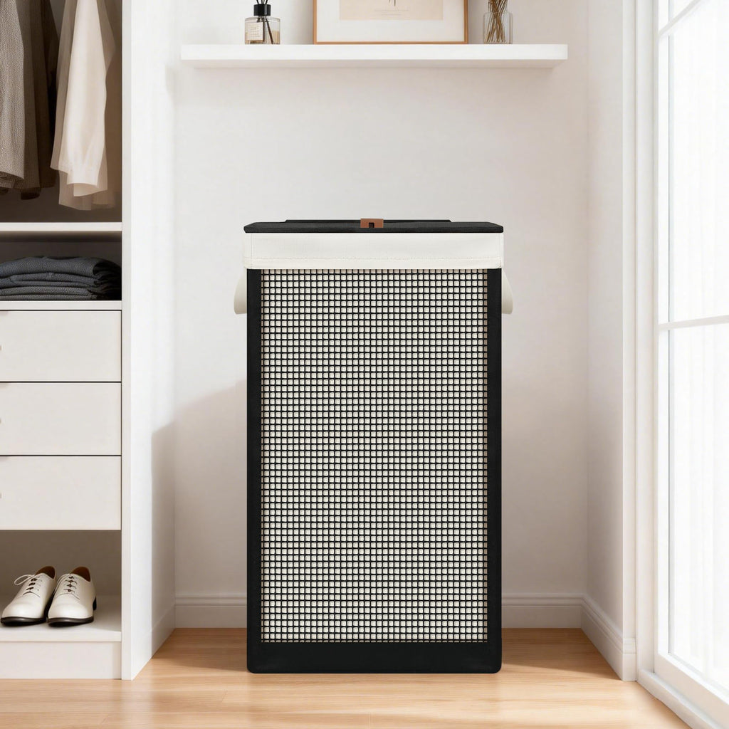 Laundry Hamper with Lid, 90L Sturdy Steel-Frame Clothes Hamper with Removable Washable Liner, Breathable Large