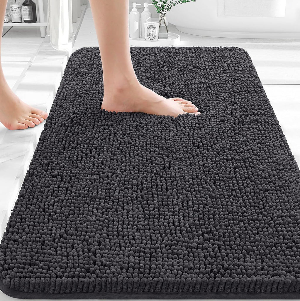 Bathroom Rugs 30x20, Extra Soft Absorbent Chenille Bath Rugs | Dark Grey, Quick-Drying Rubber Backing, Machine