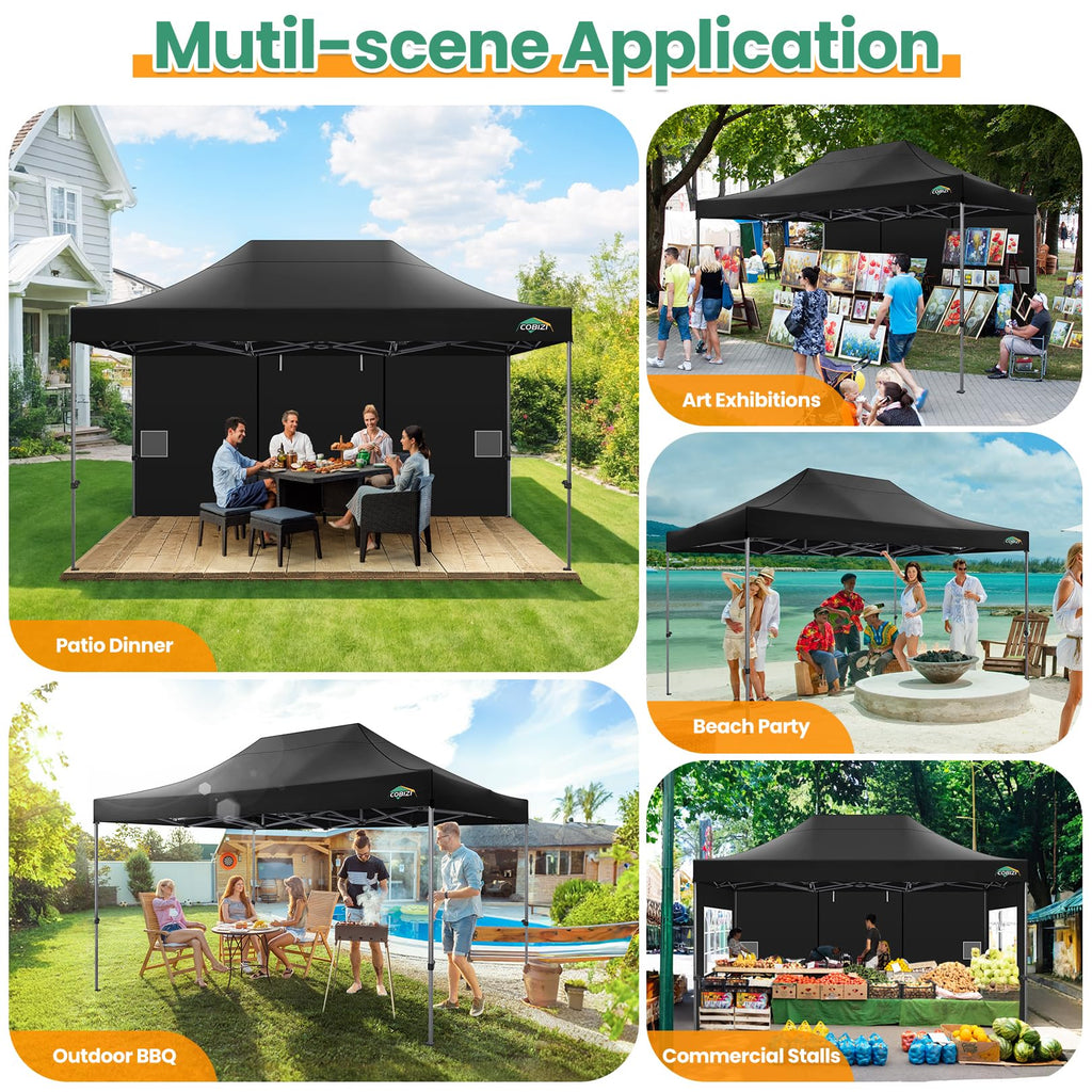 10x15 Heavy Duty Pop Up Canopy Tent with Sidewalls, Easy Up Canopy