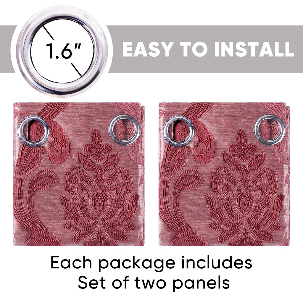 Damask Curtains, Gothic Jacquard Curtain Drapes with Floral Patterns, Burgundy Curtains 84 Inch Length, Set of 2