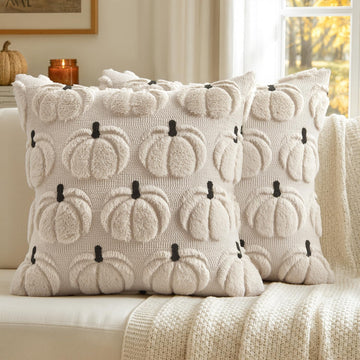 Fall Pumpkin Pillow Covers Fall Decor Beige Pumpkin 18x18 - Set of 2