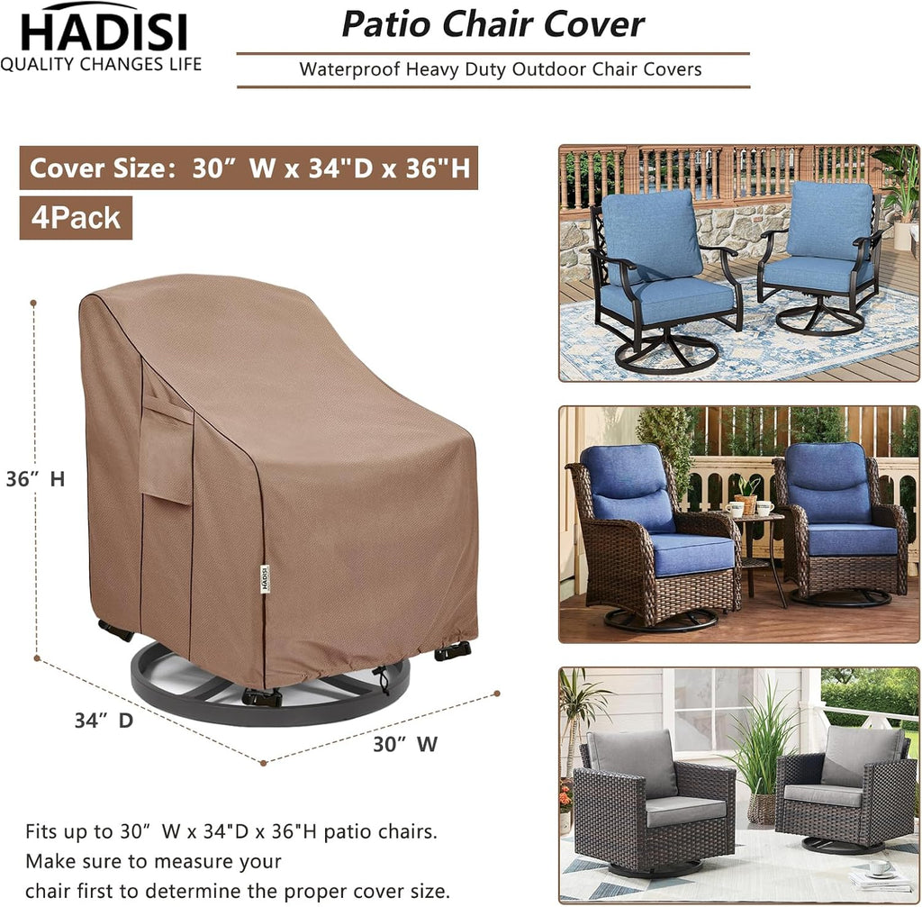 Patio Chair Covers for Outdoor Furniture Waterproof 4 Pack, Heavy Duty Waterproof Outdoor Swivel Chair Cover (30"W