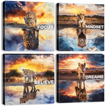 Motivational Wall Decor Lion Wall Art Inspirational Quotes Pictures Sunset Landscape Canvas Prints Leopard Tiger Wolf