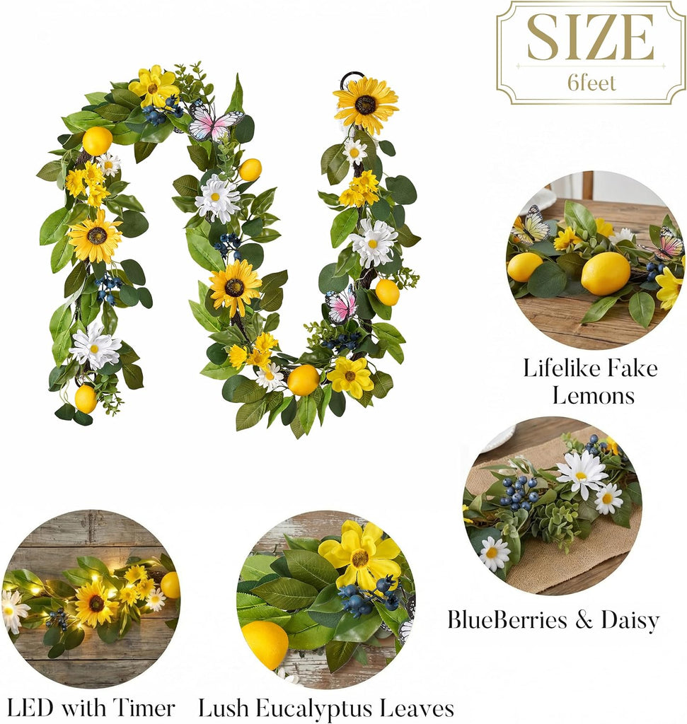 6ft Artificial Lemon Sunflower Summer Garland for Mantel