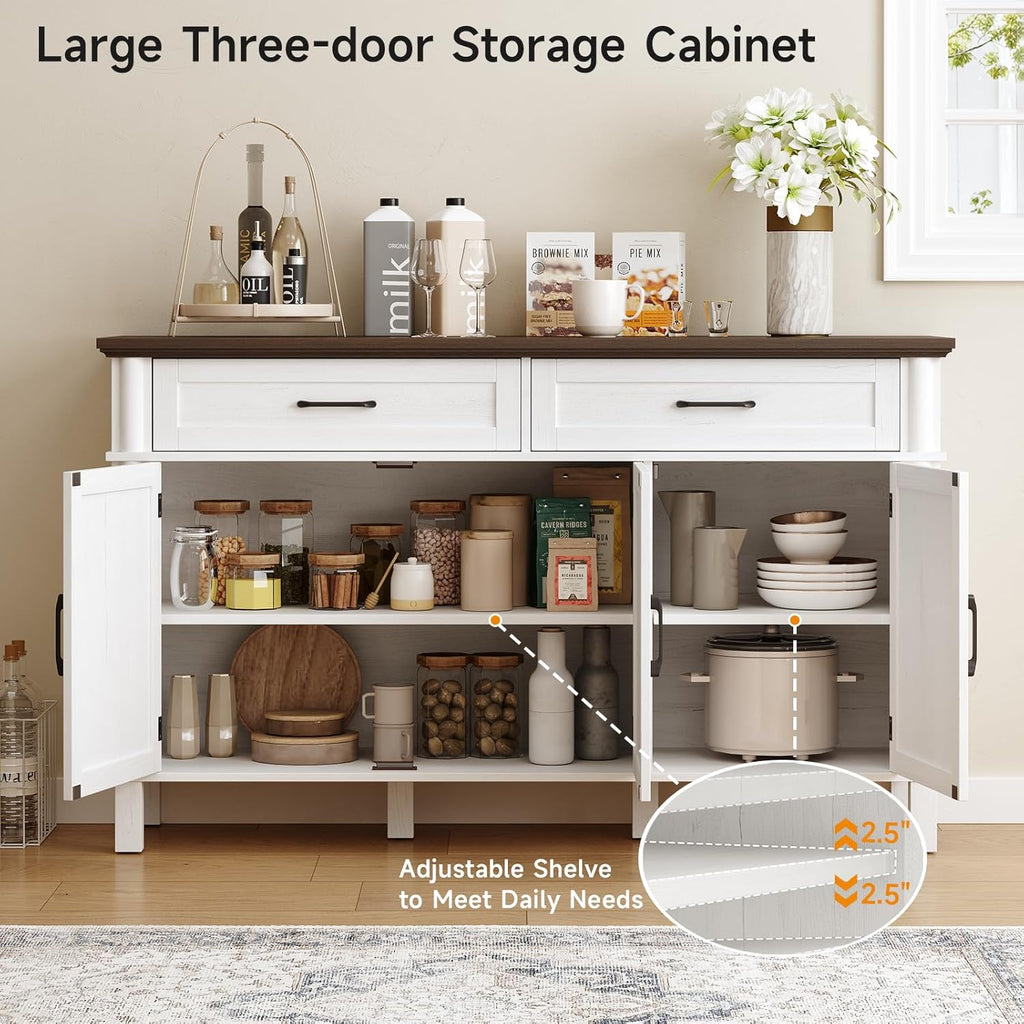 55 Inch Buffet Cabinet with Storage, Farmhouse Sideboard Buffet w/2 Drawers and 3 Doors