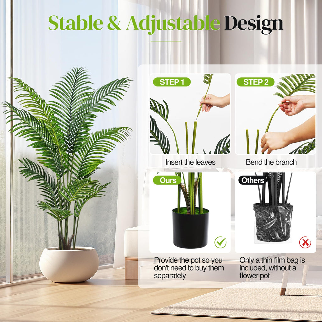 5ft Artificial Palm Tree, 2 Pack Artificial Plants Indoor Living Room, Tall Fake Trees Tropical Areca Floor Plant
