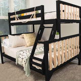 Bunk Bed, Scandinavian Modern Bunk Bed, Solid Wood Twin Over Full Bed Frame for Kids, No Box Spring Needed, Black/Blonde