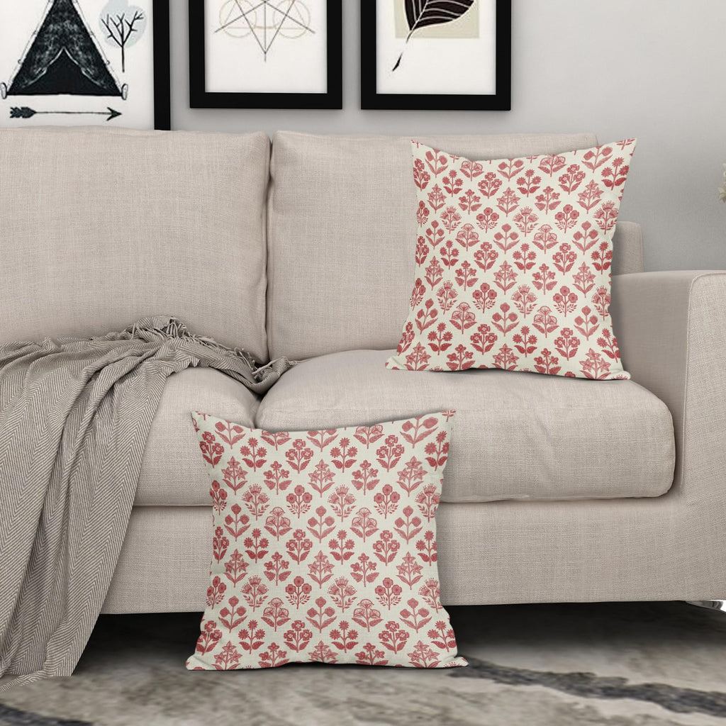 Red Floral Pillow Covers 22x22 Inch Set of 2, Vintage Flower Block Pattern Decorative Throw Pillowcases Outdoor