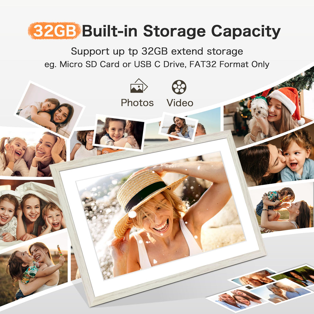 10.1'' Digital Picture Frame, 32GB Frameo Electronic Photo Frame WiFi