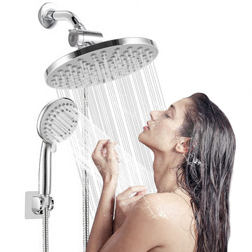 High Pressure 8" Rainfall Shower Head and Handheld Shower Heads Combo, with 60" hose, Punch-free, Dual Powerful