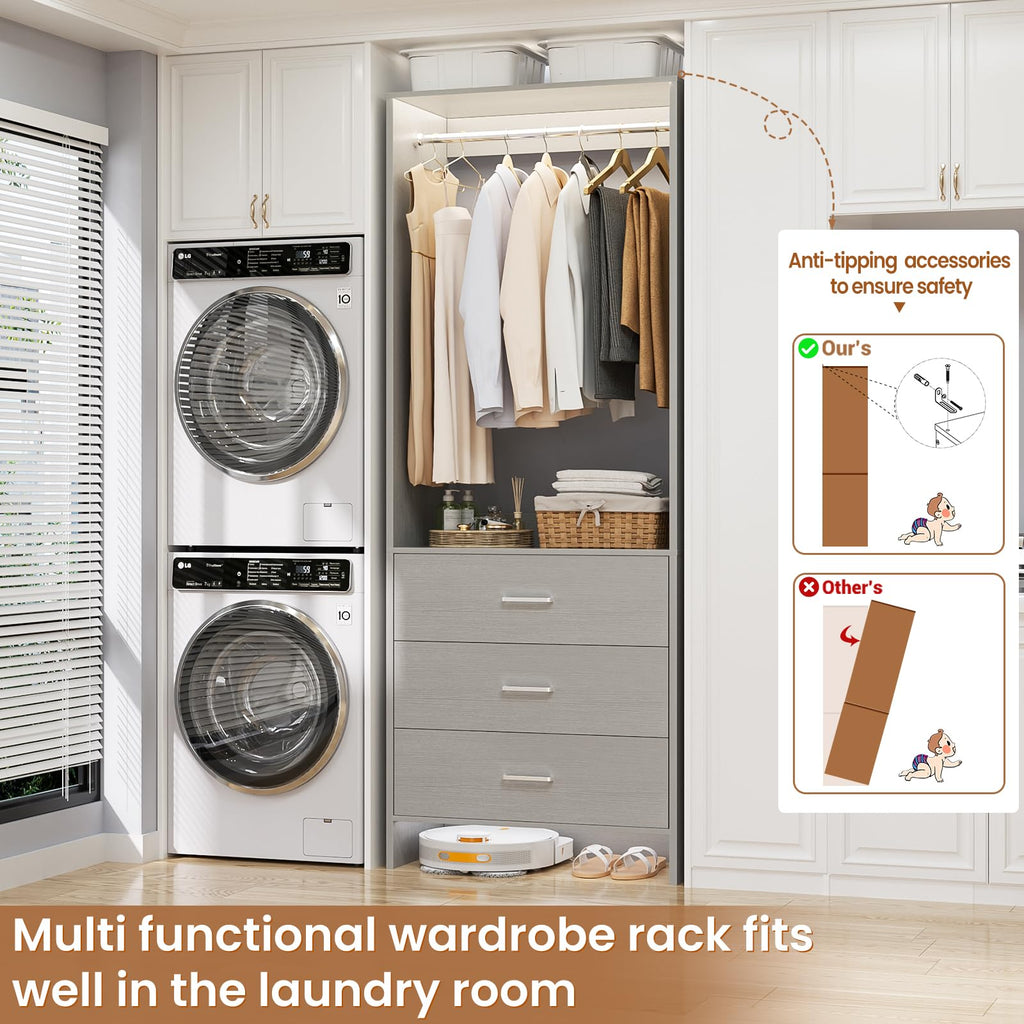 1.8FT Closet System with Drawers, 21.5'' Closet Organizer, Grey