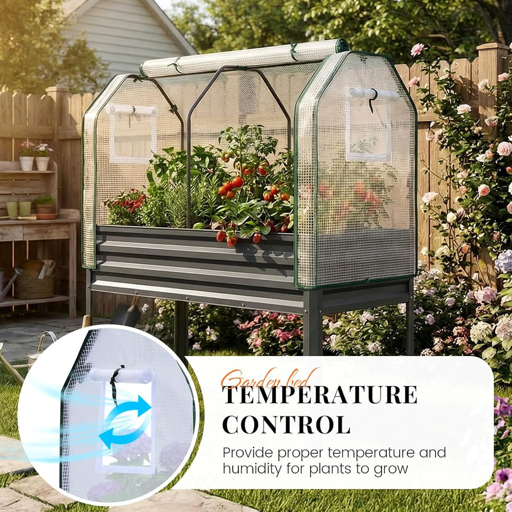 Large Raised Garden Bed with Large & Cover 48×24×56 in | Galvanized Elevated Planter Box with Legs for Backyard