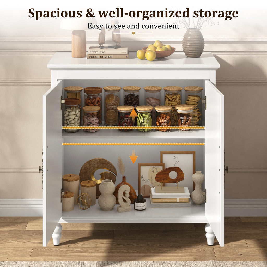 32" White Buffet Cabinet with Storage, Farmhouse Sideboard Cabinet