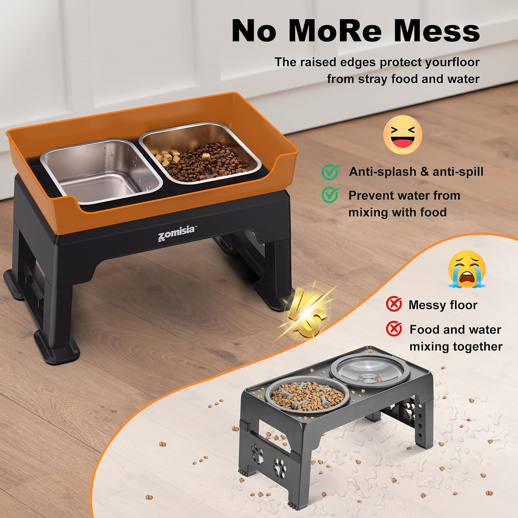 Elevated Dog Bowls, 6 Height Adjustable Raised Dog Bowl Mess Proof