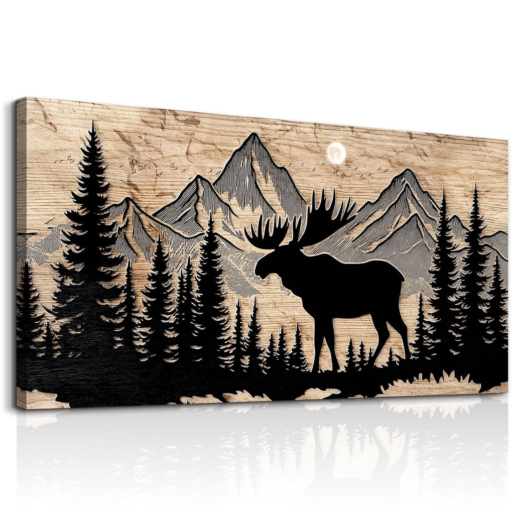 Large Wall Art, Moose Wall Art Cabin Decor, Mountain Rustic Home Decor, Farmhouse Landscape Prints Paintings, Bedroom