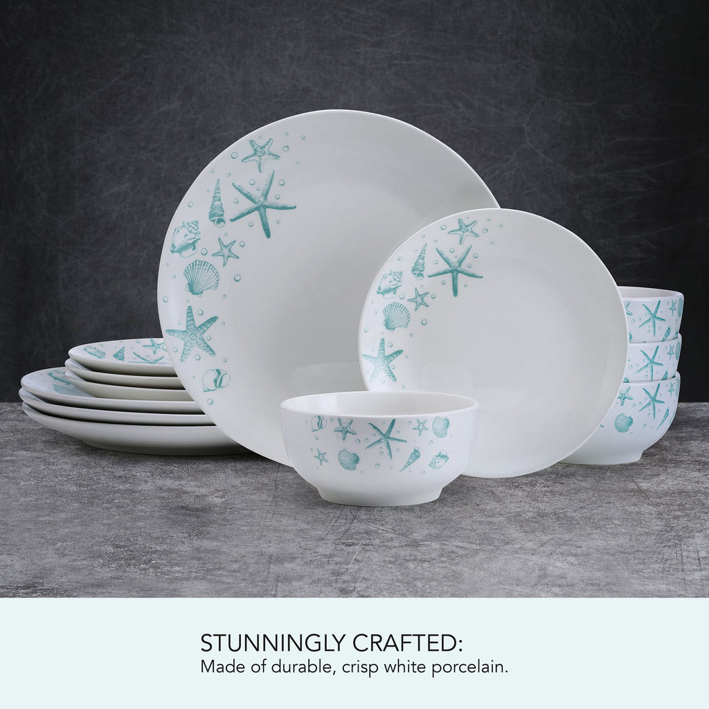 Tahiti Coastal 12 Piece Dinnerware Set, Service for 4, Multicolored Stoneware Plates and Bowls with Vibrant Coastal