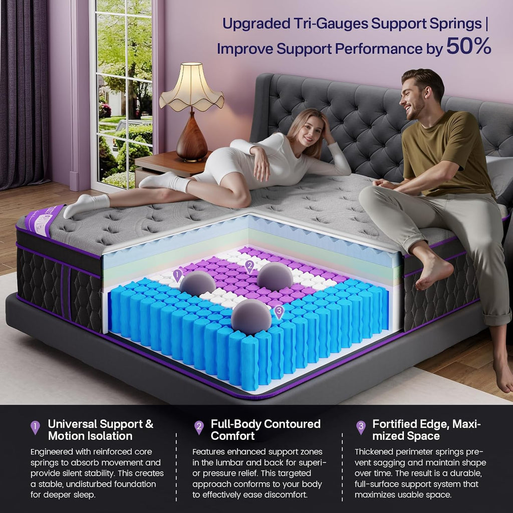 (Luxury Hotel) 16 Inch King Size Hybrid Mattress in a Box, Medium Firm | (2026 Upgraded) Mattress with Cooling-Gel