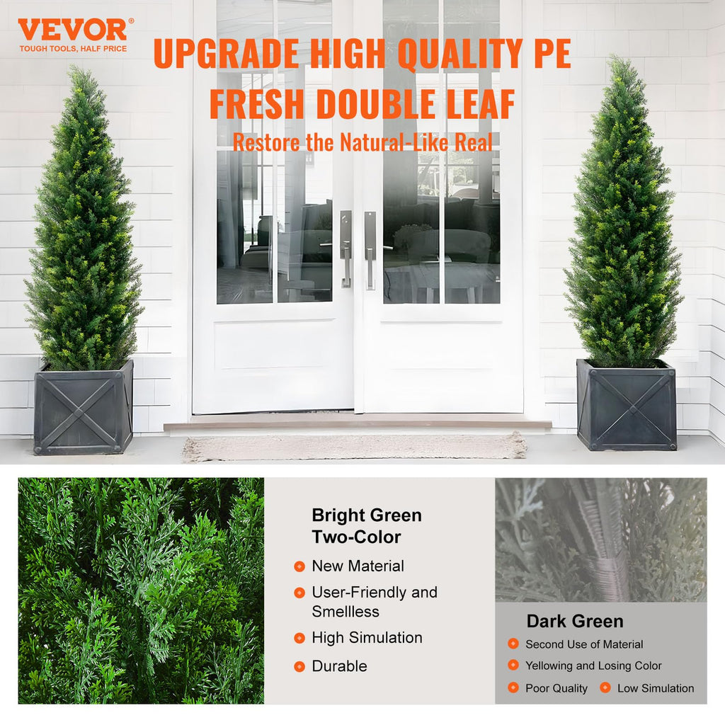 Artificial Cedar Topiary Tree, 60 inch Tall (2 Pieces), with Extra Leaves & Pot Faux Evergreen Fake Pine Cypress