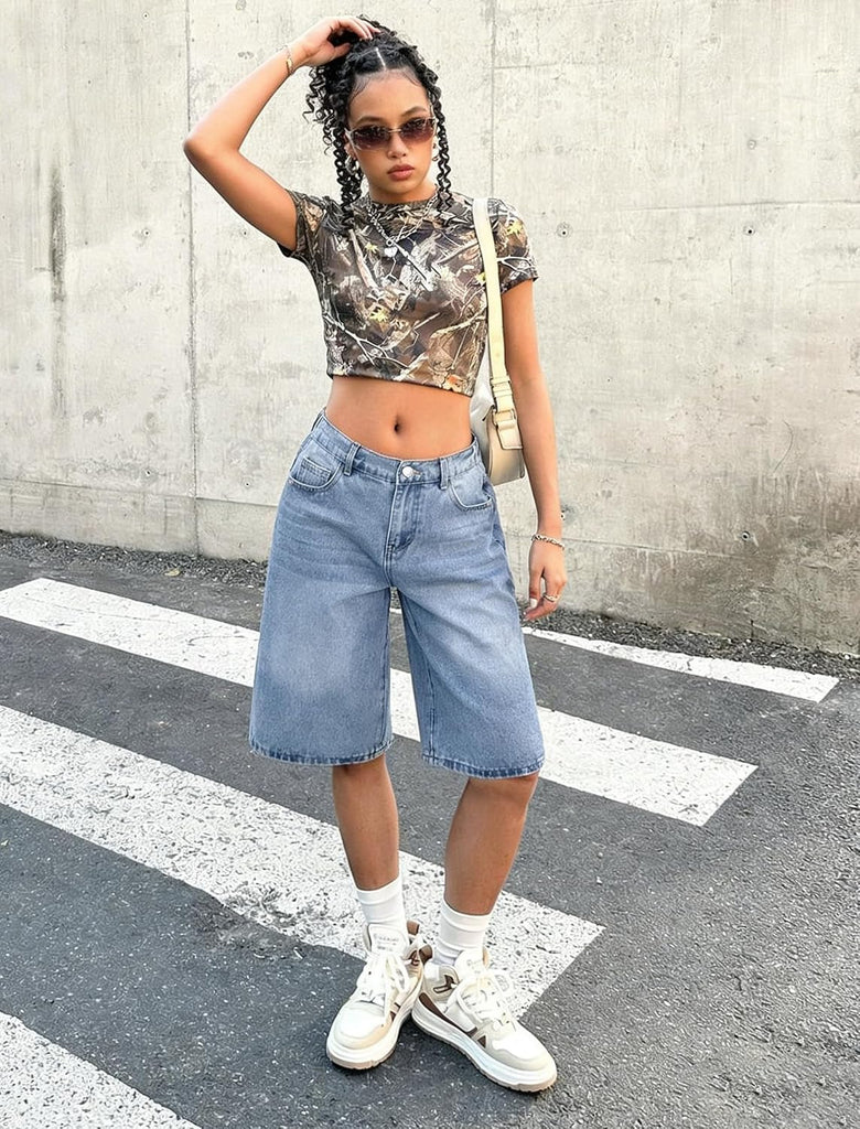 Girls Jean Shorts High Waisted Wide Leg Baggy Denim Shorts for Teen Trendy Y2k Vintage Bermuda Jorts