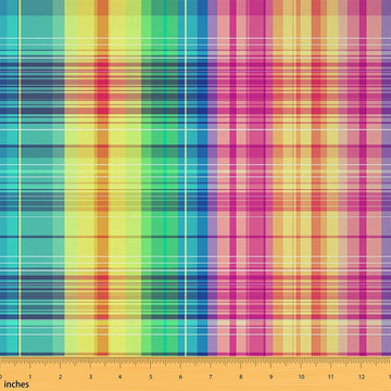 Colorful Plaid Fabric by The Yard Rainbow Lines Retro Grid No Stretch Fabrics for Sewing Geometric Stripes Rustic
