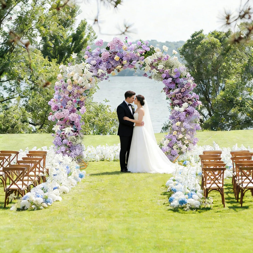 8ft Balloon Arch Stand, Round Backdrop Stand, Golden Circle Wedding Arch Frame for Wedding, Valentine's