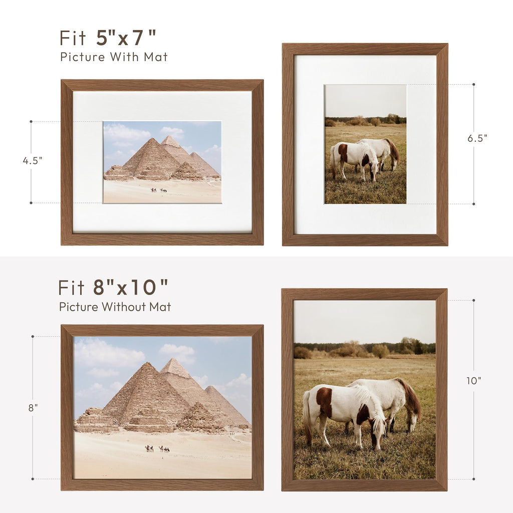 8x10 Picture Frame, Solid Oak Wood 8 x 10 Photo Frame with Mat to 5x7