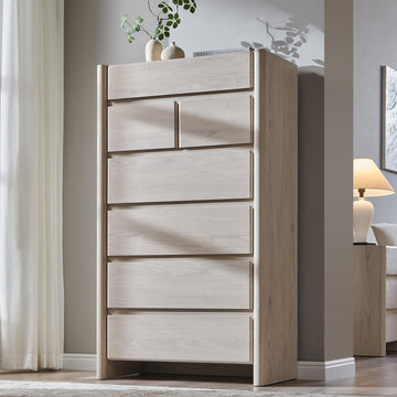 Modern 7 Drawers Dresser, 54.7" Tall Dresser-Cream