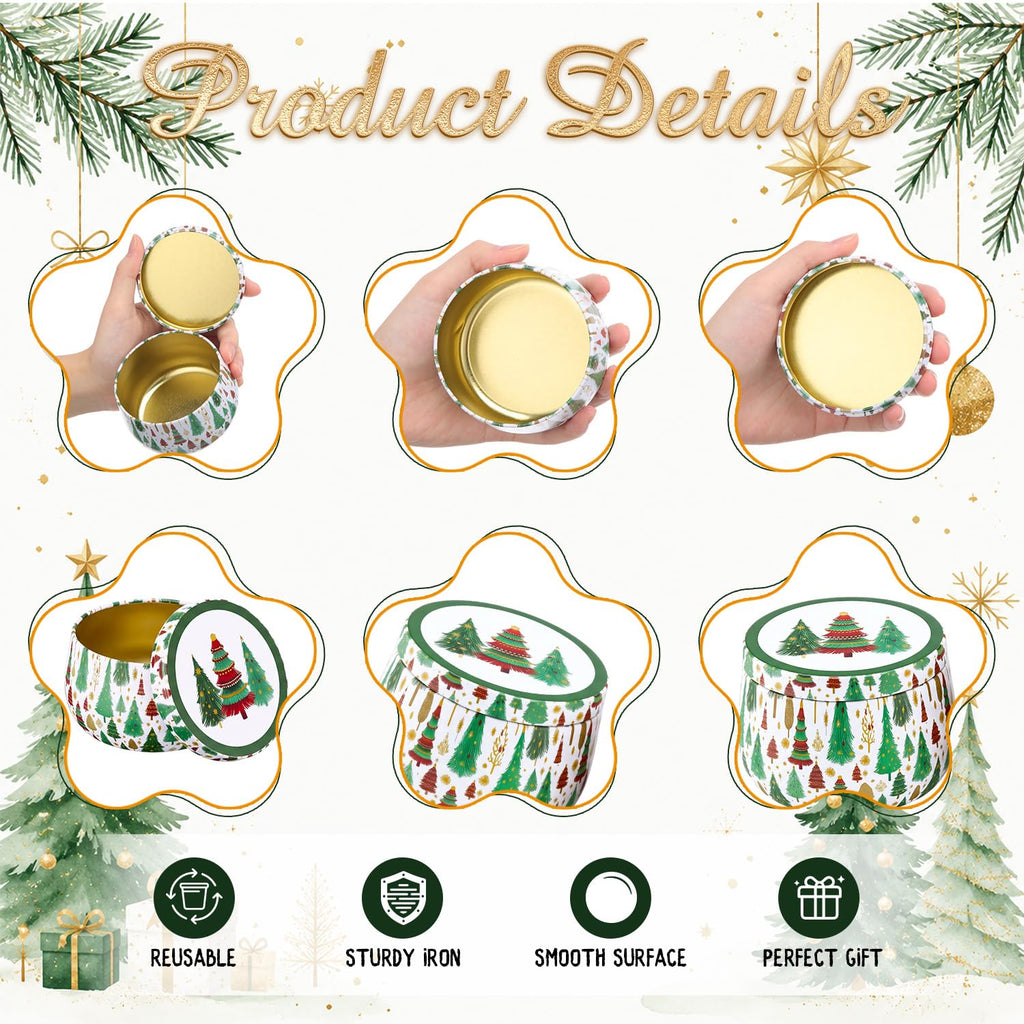 6 Pcs Tree Metal Cookie Tins with Lids 8 oz